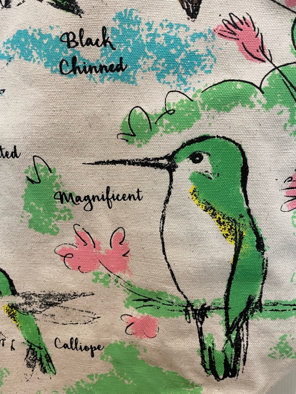 ART STUDIO COMPANY Canvas Hummingbird Tote Bag in Green, Pink, Blue, Yellow NWT - Picture 6 of 6